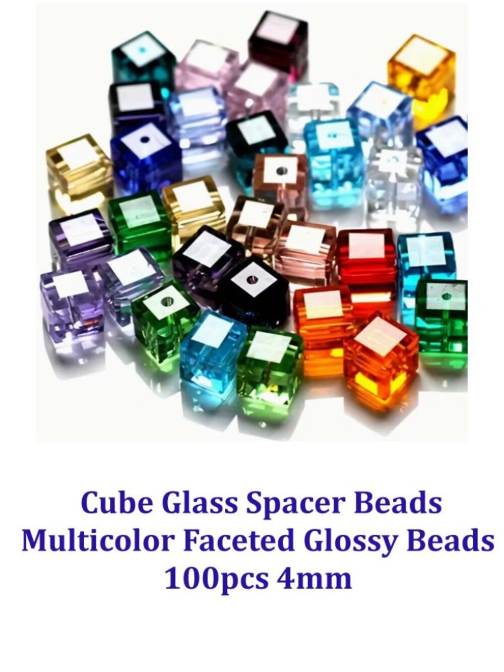 Cube Glass Spacer Beads  Multicolor Faceted Glossy Beads  100pcs 4mm